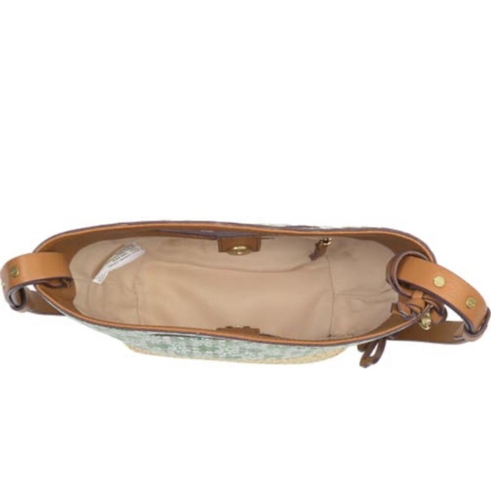 LUCKY BRAND Azon Leather/Raffia Crossbody Bag Green Tan NEW - Picture 3 of 10